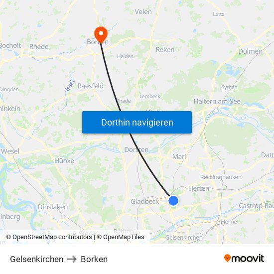 Gelsenkirchen to Borken map