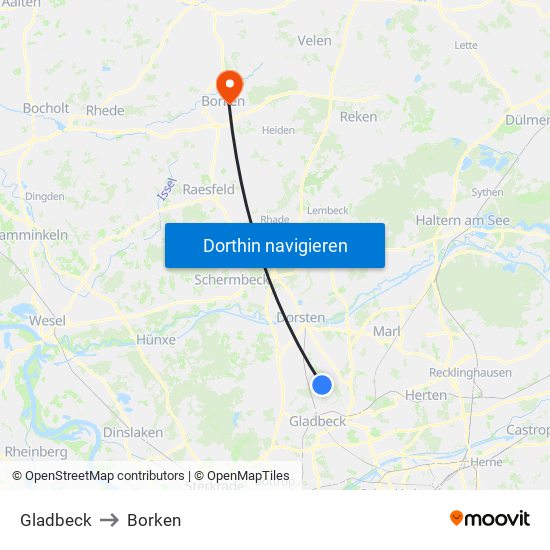 Gladbeck to Borken map