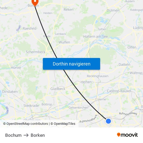 Bochum to Borken map