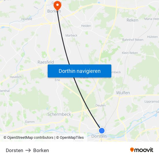 Dorsten to Borken map