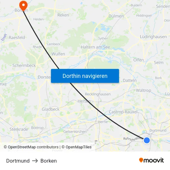 Dortmund to Borken map