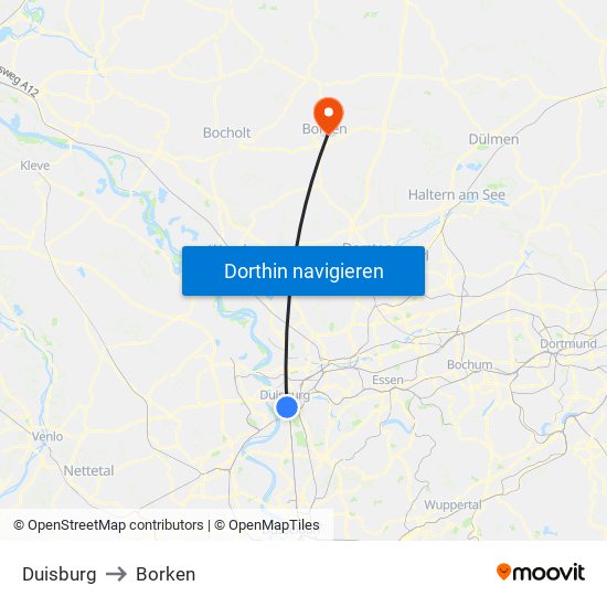 Duisburg to Borken map