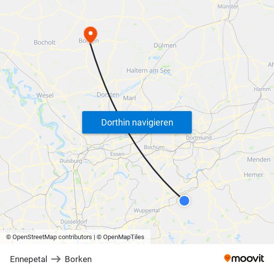 Ennepetal to Borken map