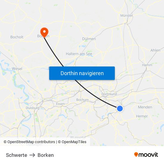 Schwerte to Borken map