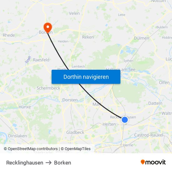 Recklinghausen to Borken map