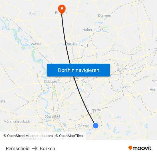 Remscheid to Borken map