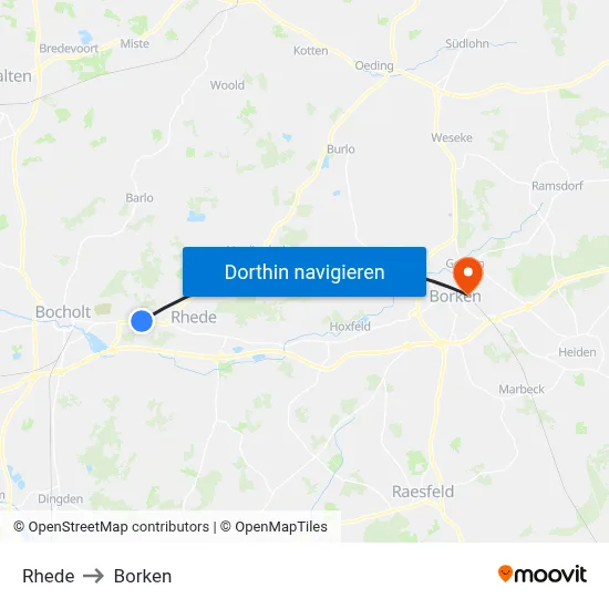 Rhede to Borken map