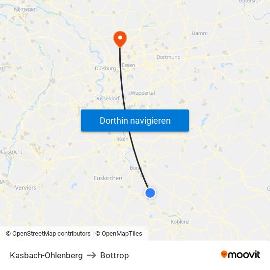 Kasbach-Ohlenberg to Bottrop map