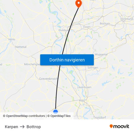 Kerpen to Bottrop map