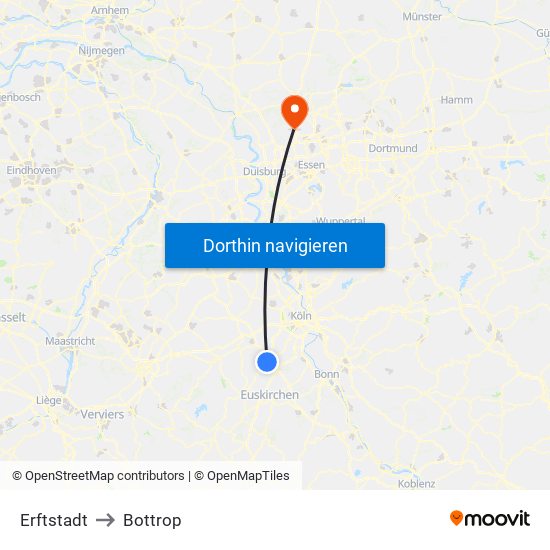 Erftstadt to Bottrop map