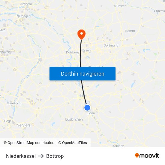 Niederkassel to Bottrop map