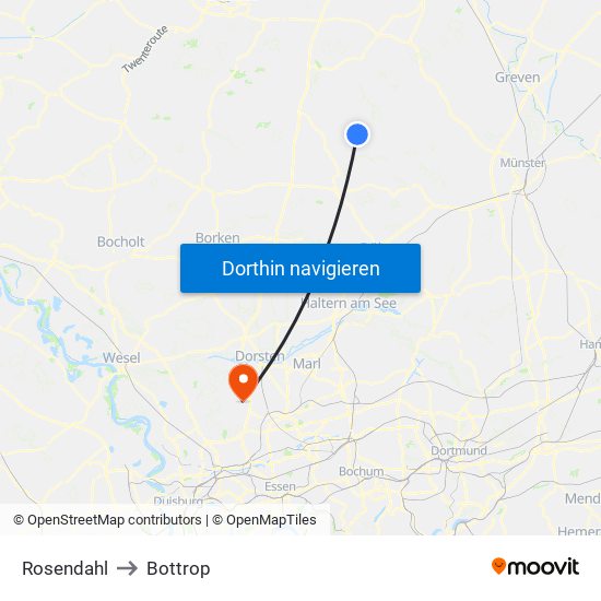 Rosendahl to Bottrop map