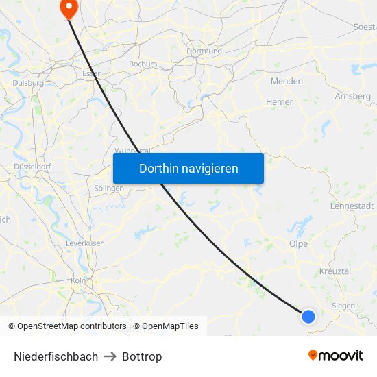 Niederfischbach to Bottrop map