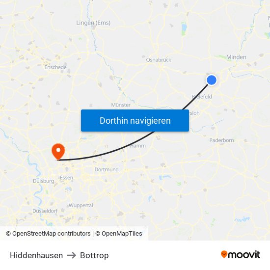 Hiddenhausen to Bottrop map