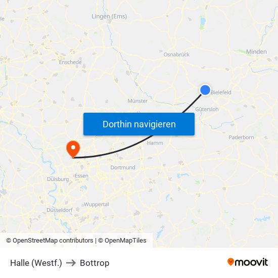 Halle (Westf.) to Bottrop map