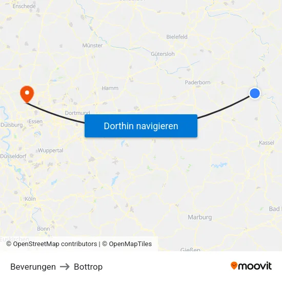 Beverungen to Bottrop map