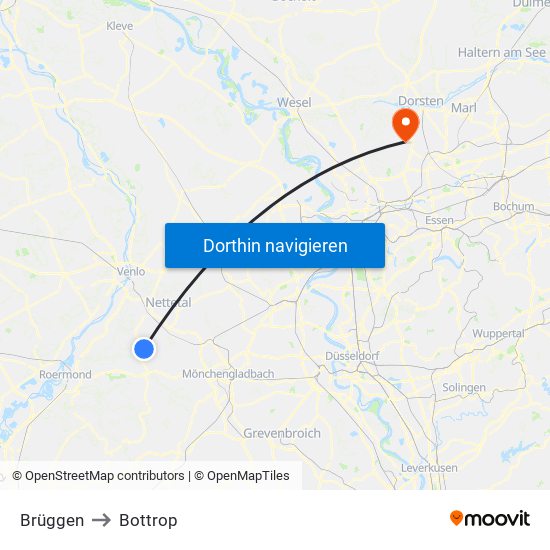 Brüggen to Bottrop map