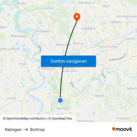 Ratingen to Bottrop map