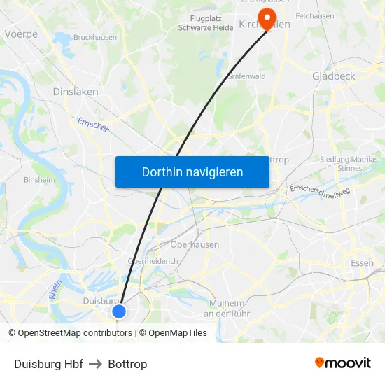 Duisburg Hbf to Bottrop map