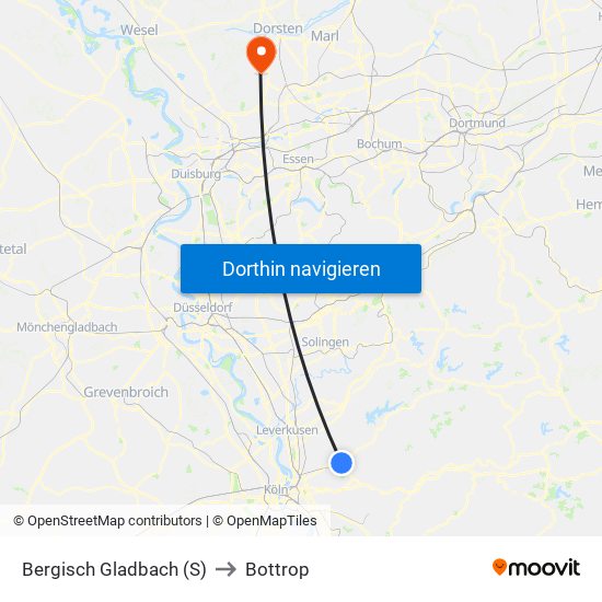 Bergisch Gladbach (S) to Bottrop map