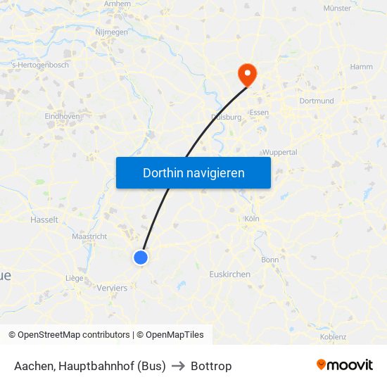 Aachen, Hauptbahnhof (Bus) to Bottrop map