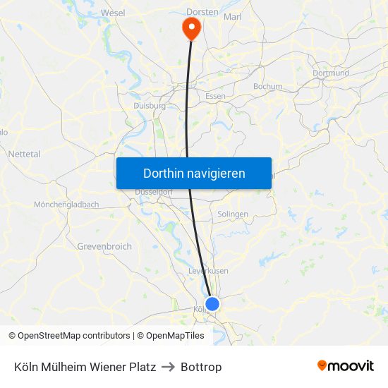 Köln Mülheim Wiener Platz to Bottrop map