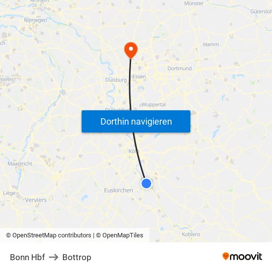 Bonn Hbf to Bottrop map