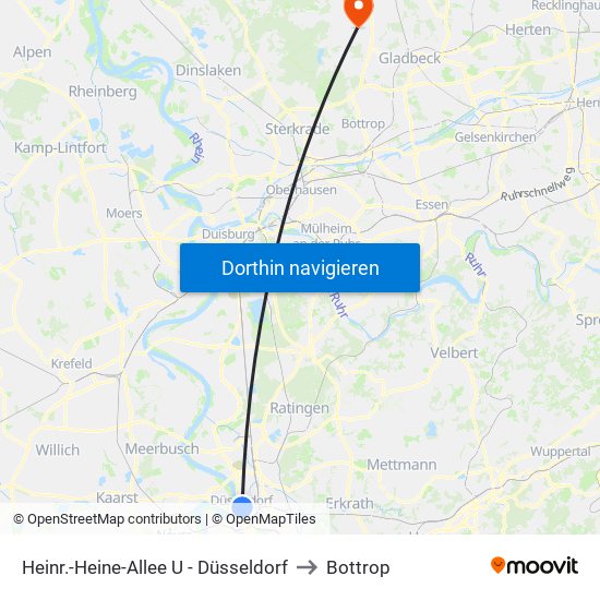 Heinr.-Heine-Allee U - Düsseldorf to Bottrop map