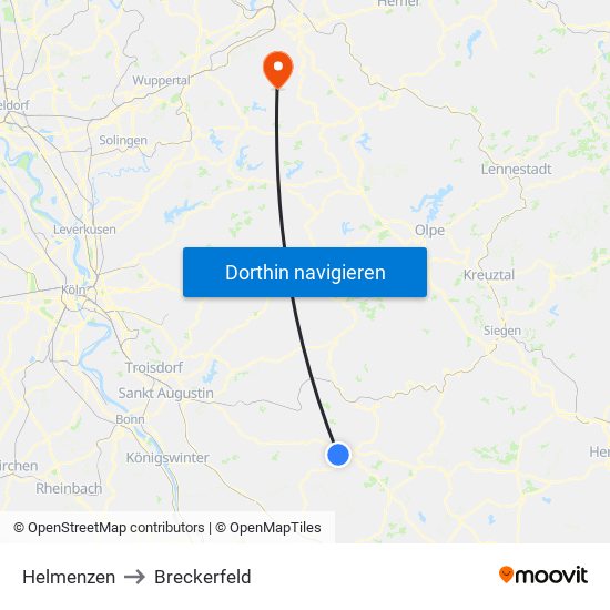 Helmenzen to Breckerfeld map