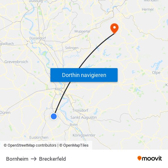 Bornheim to Breckerfeld map