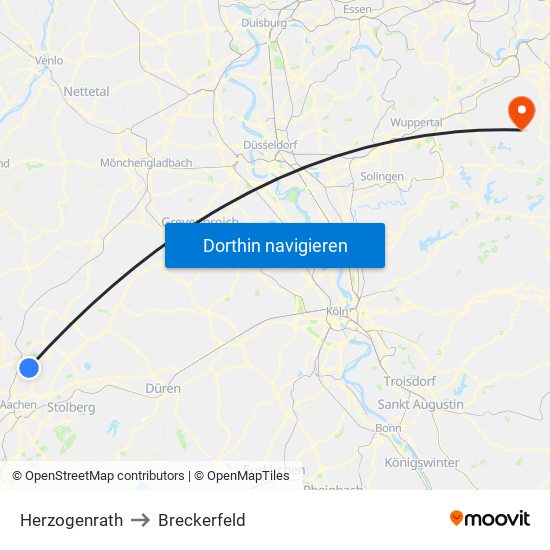 Herzogenrath to Breckerfeld map