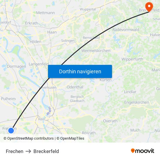 Frechen to Breckerfeld map
