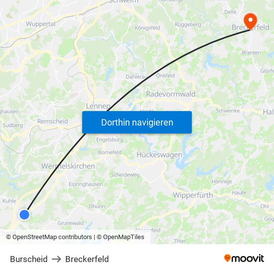 Burscheid to Breckerfeld map