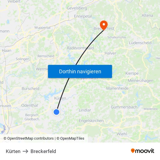 Kürten to Breckerfeld map