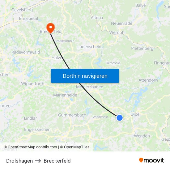 Drolshagen to Breckerfeld map