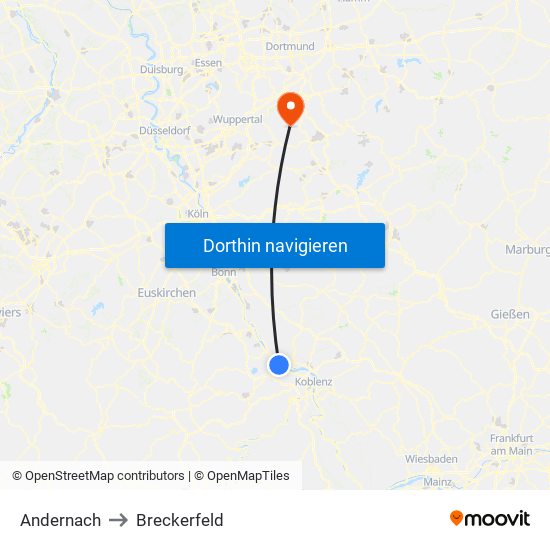Andernach to Breckerfeld map