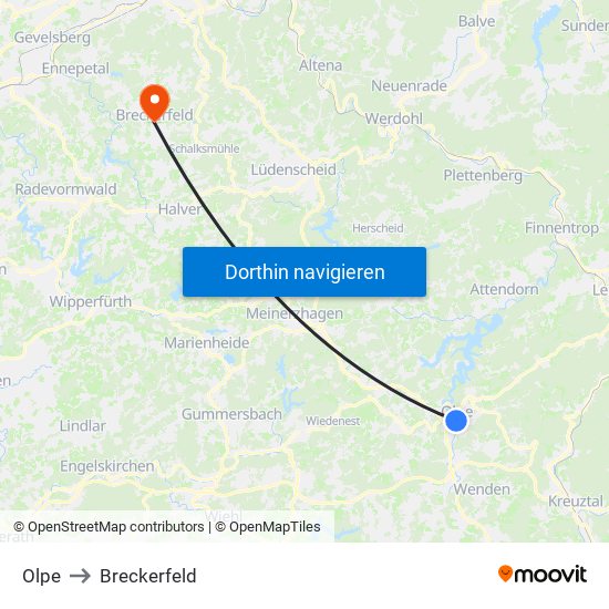 Olpe to Breckerfeld map