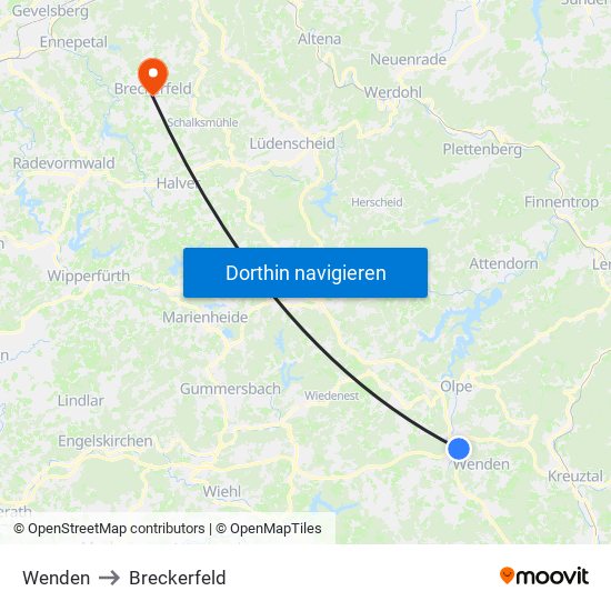 Wenden to Breckerfeld map