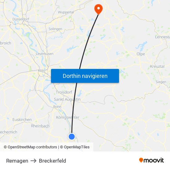 Remagen to Breckerfeld map