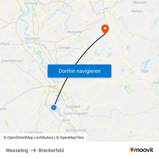 Wesseling to Breckerfeld map