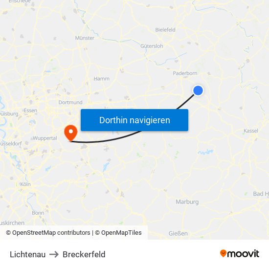 Lichtenau to Breckerfeld map