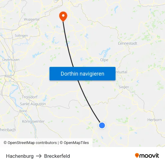 Hachenburg to Breckerfeld map