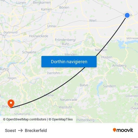 Soest to Breckerfeld map