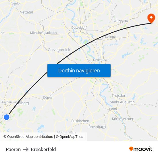 Raeren to Breckerfeld map