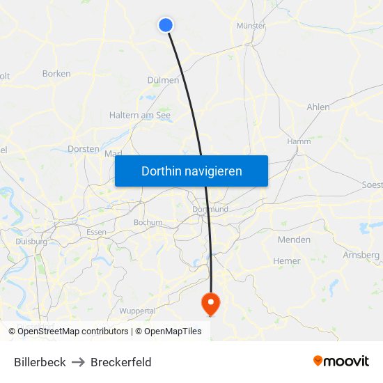 Billerbeck to Breckerfeld map