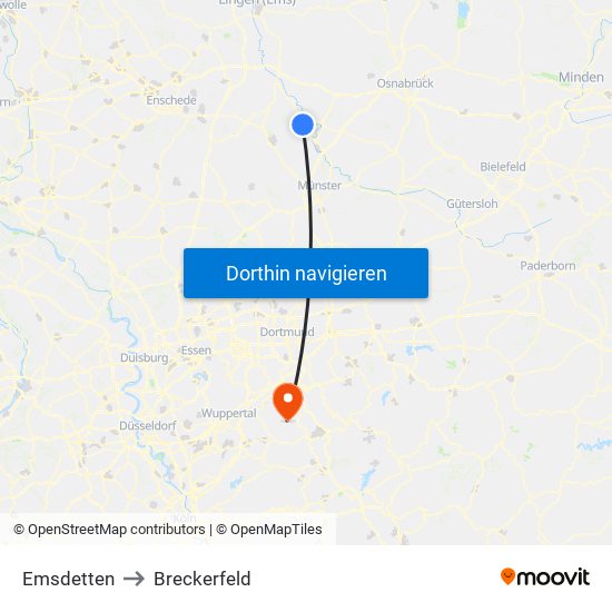 Emsdetten to Breckerfeld map