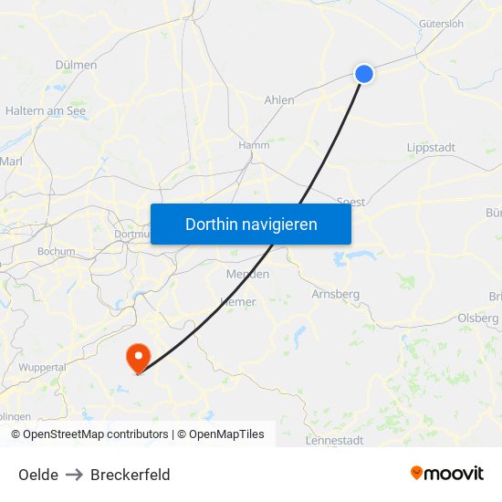 Oelde to Breckerfeld map