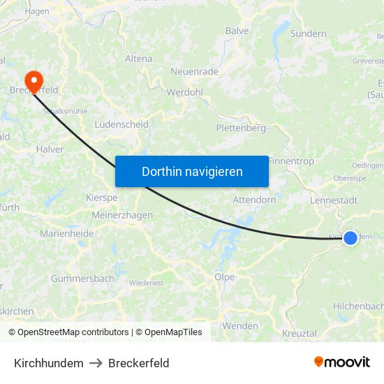 Kirchhundem to Breckerfeld map
