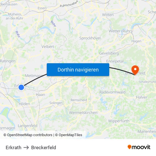 Erkrath to Breckerfeld map