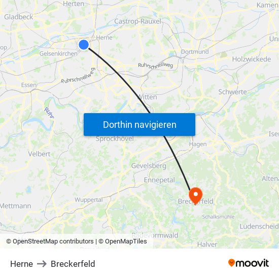 Herne to Breckerfeld map